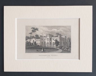 Roehampton Priory, Surrey - Original c1842 engraving in mount