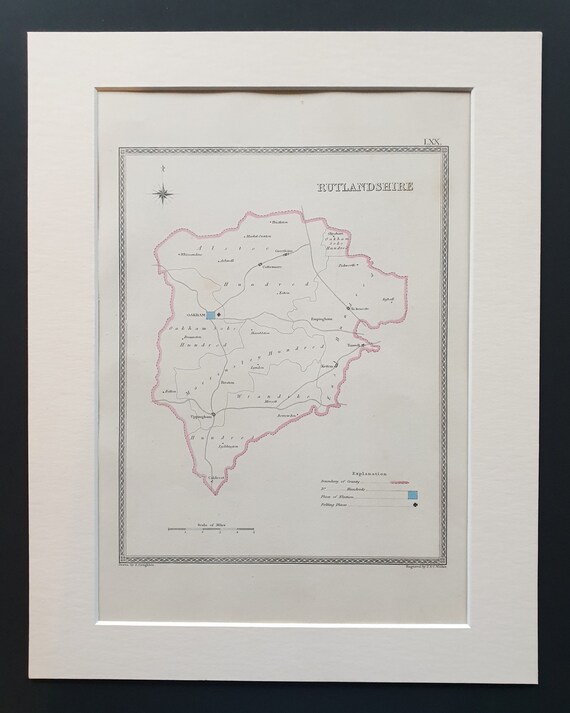 Rutlandshire - Original 1835 map in mount