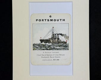 Portsmouth - Original Vintage Counties of England Card in Mount