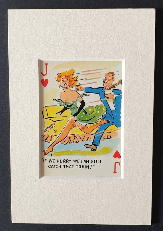 Original 1950's comedy pin up card in mount - Jack of Hearts