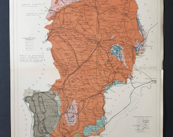 Herefordshire and Monmouthshire - Original 1914 Antique County Geology map