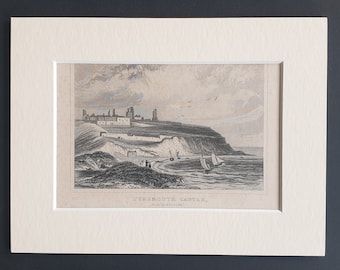 Tynemouth Castle, Northumberland - Original c1842 engraving in mount