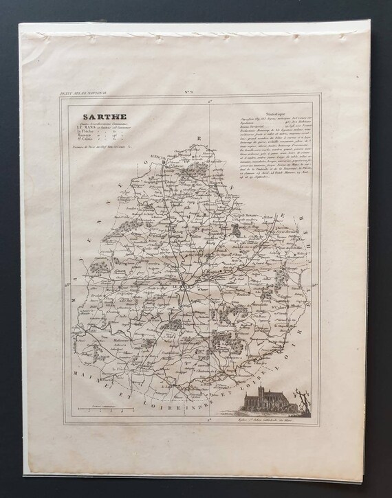 Original 1841 French department map - Sarthe