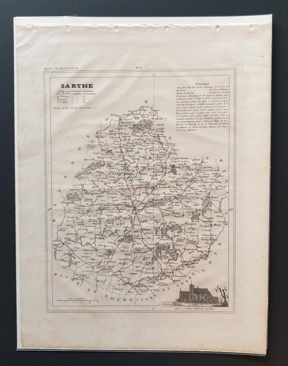 Original 1841 French department map - Sarthe