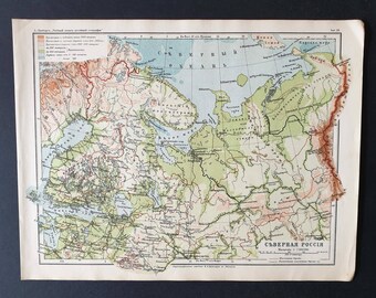 Original rare 1913 Russian map. Northern Russia