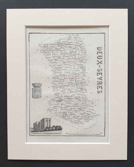 Deux Sevres - Original 1865 map in mount