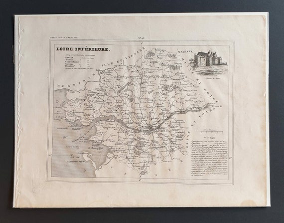 Original 1841 French department map - Loire Infererieure