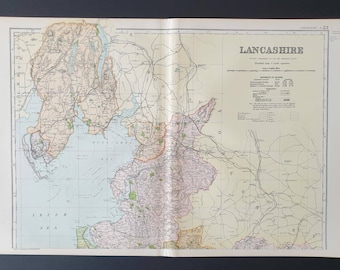 Lancashire North - Original 1901 Large Antique County map