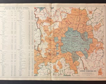 London Boroughs Etc - Original Antique c1924 London Map