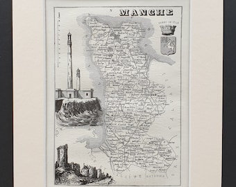 Manche - Original 1865 map in mount