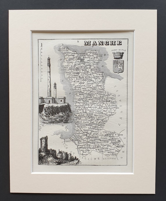 Manche - Original 1865 map in mount