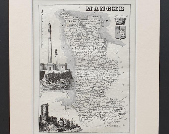 Manche - Original 1865 map in mount