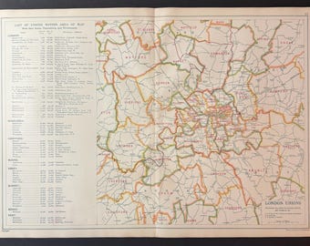 London Unions - Original Antique c1924 London Map