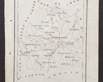 Indre - Original 1815 small French Department map