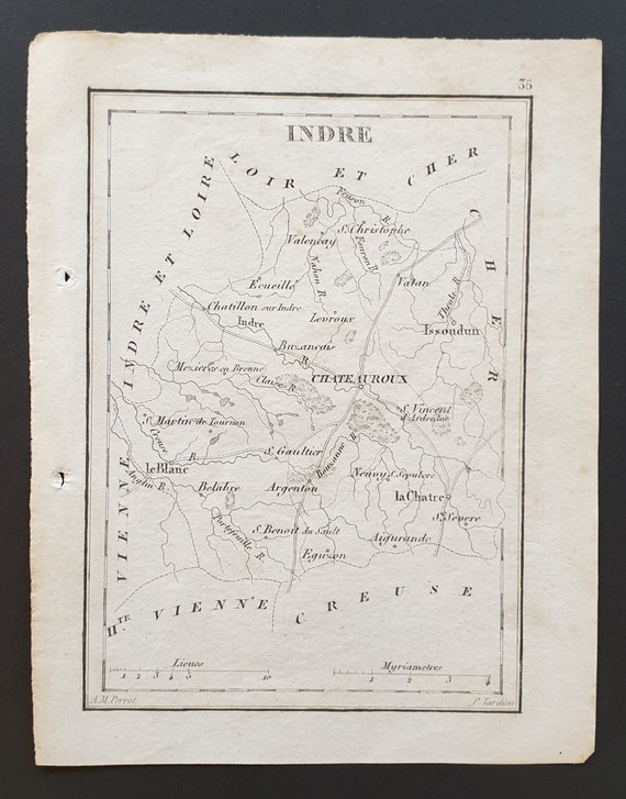 Indre - Original 1815 small French Department map