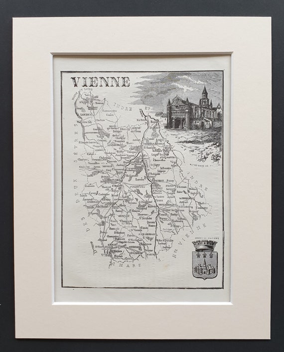 Vienne - Original 1865 map in mount