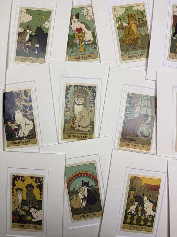 Original Cat Tarot Card in Mount - Cups