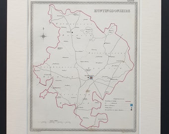 Huntingdonshire - Original 1835 map in mount