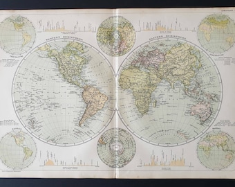 World Map - Hemispheres - Original 1908 map