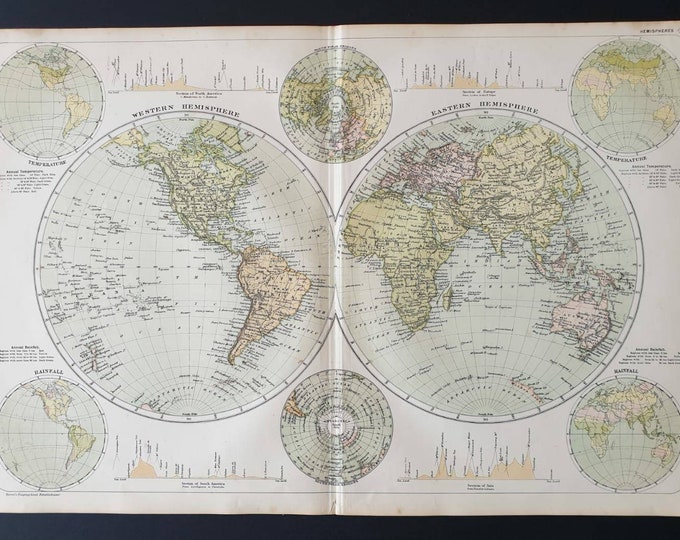 Original 1908 map - World Map - Hemispheres