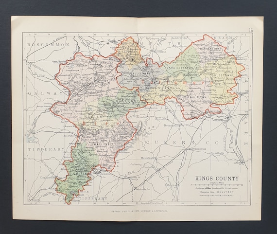 Kings County - Original 1888 Ireland county map