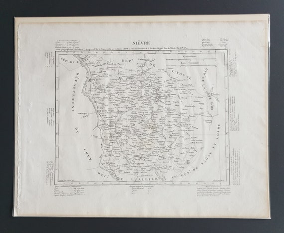 Original 1854 French department map - Nievre