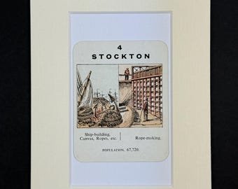 Stockton - Original Vintage Counties of England Card in Mount