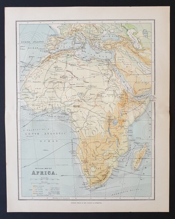 Physical map of Africa - Original 1902 map