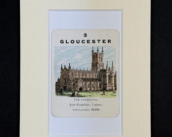 Gloucester - Original Vintage Counties of England Card in Mount