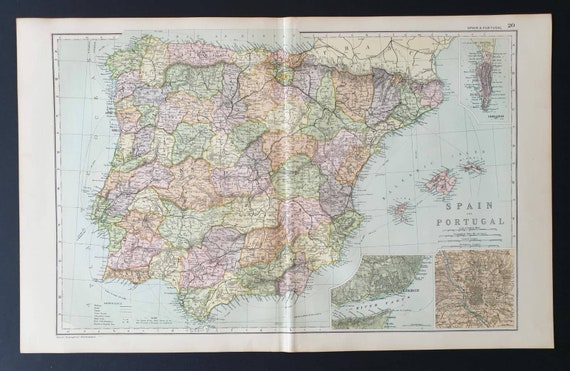 Original 1908 map - Spain & Portugal