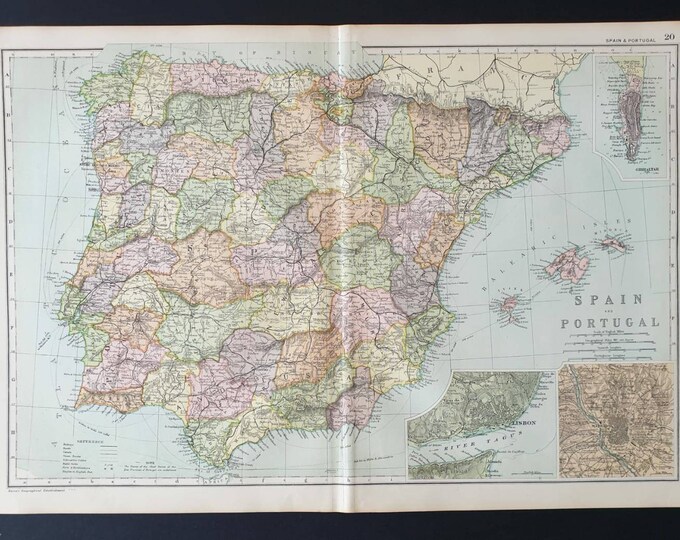 Original 1908 map - Spain & Portugal