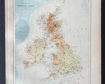Physical Map of the British Isles - Original 1903 map