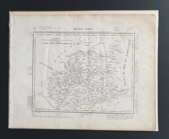 Original 1854 French department map - Basses Alpes