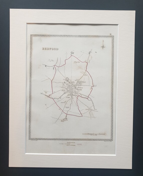 Bedford - Original 1835 map in mount