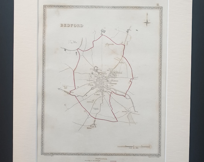 Bedford - Original 1835 map in mount