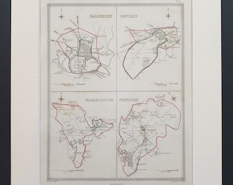 Salisbury, Devizes, Marlborough and Westbury - Original 1835 maps in mount