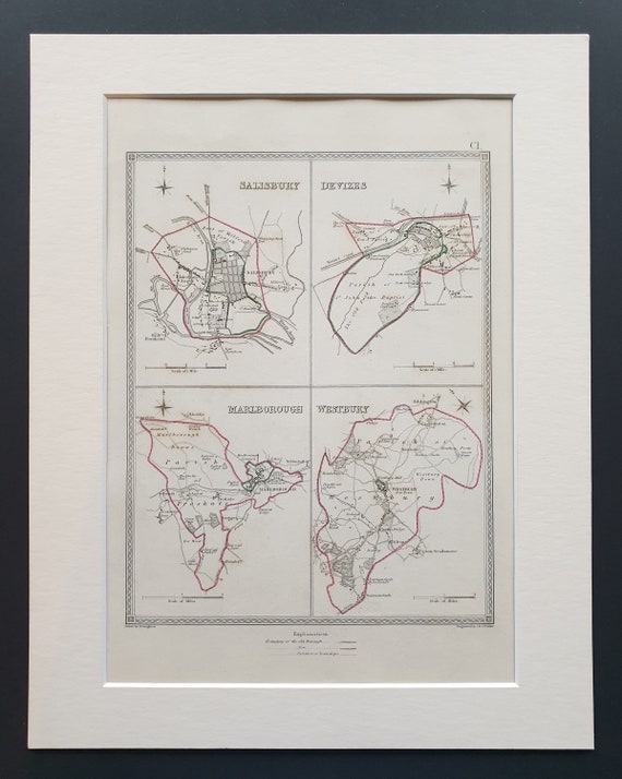 Salisbury, Devizes, Marlborough and Westbury - Original 1835 maps in mount