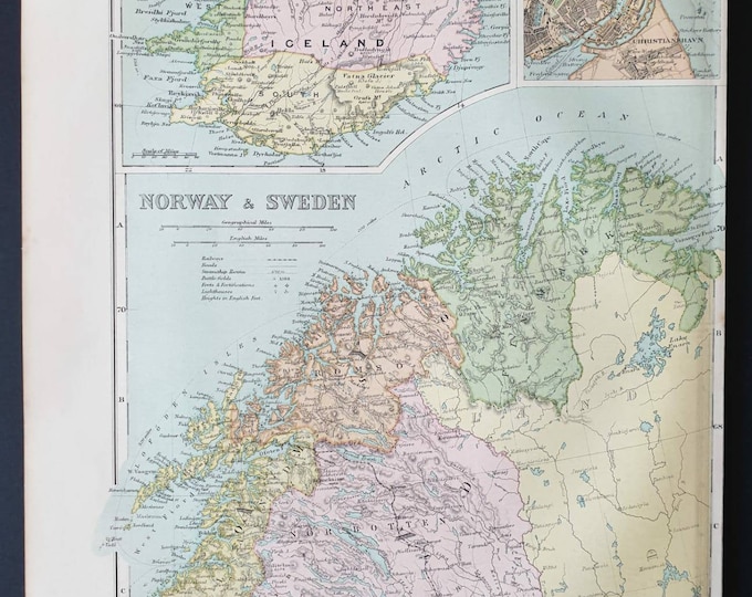 Original 1908 map - Iceland (Norway and Sweden)