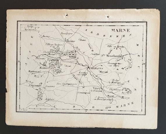 Marne - Original 1815 small French Department map