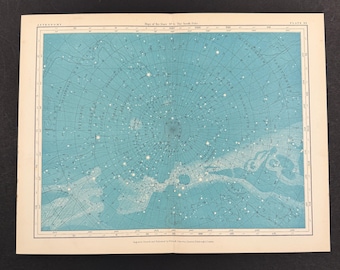 South Polar Star Map - Original 1903 Antique Print
