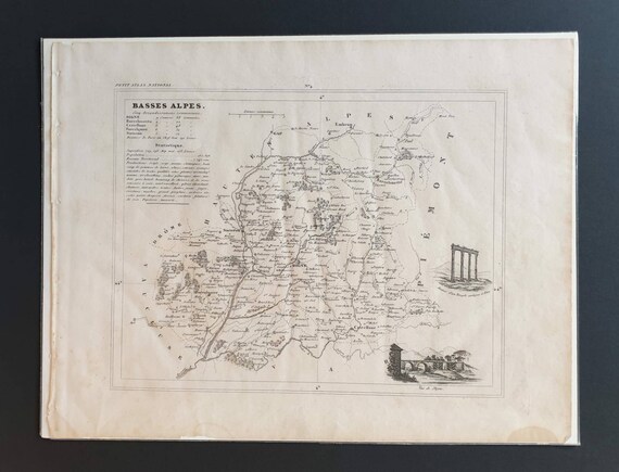 Original 1841 French department map - Basses Alpes