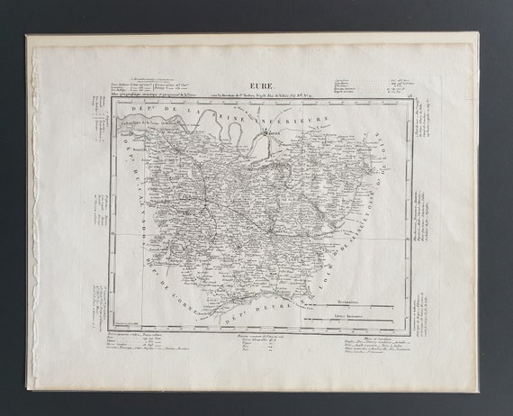 Original 1854 French department map - Eure