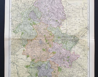 Staffordshire - Original 1901 Large Antique County map