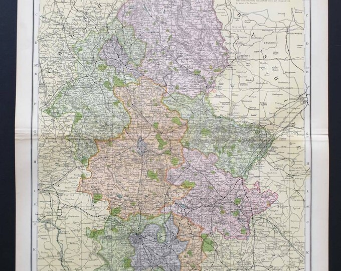 Original 1901 Large Antique County map - Staffordshire