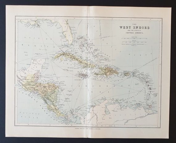 West Indies and the States of Central America - Original 1902 map