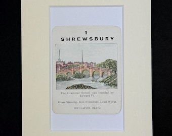 Shrewsbury - Original Vintage Counties of England Card in Mount