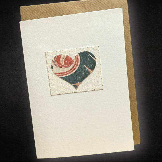 Antique Book End Papers Heart - Valentine's Day A6 Card