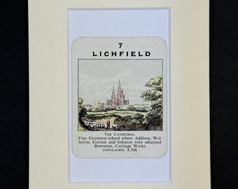 Lichfield - Original Vintage Counties of England Card in Mount