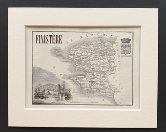 Finistère - Original 1865 map in mount