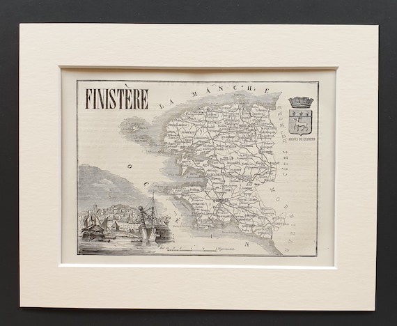 Finistère - Original 1865 map in mount